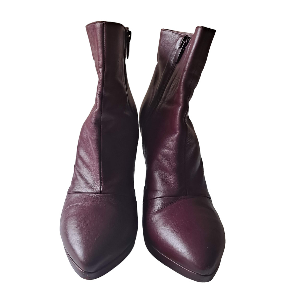 Vince Womens Burgundy Leather Almond Toe Zip Up & Snap Button Ankle Boots - 8.5M